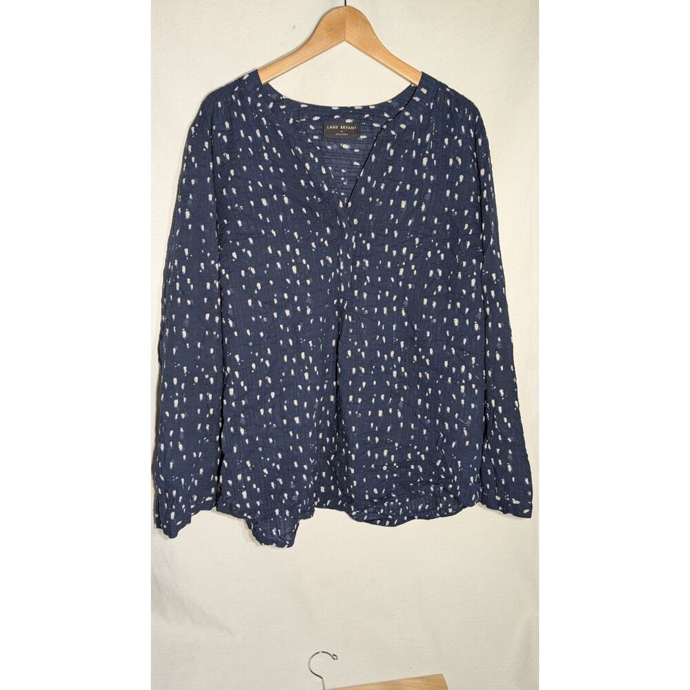 Lane Bryant Womens Ruched Shoulder Top Blouse Sz‎ 24 Blue Cotton Sheer Plus size